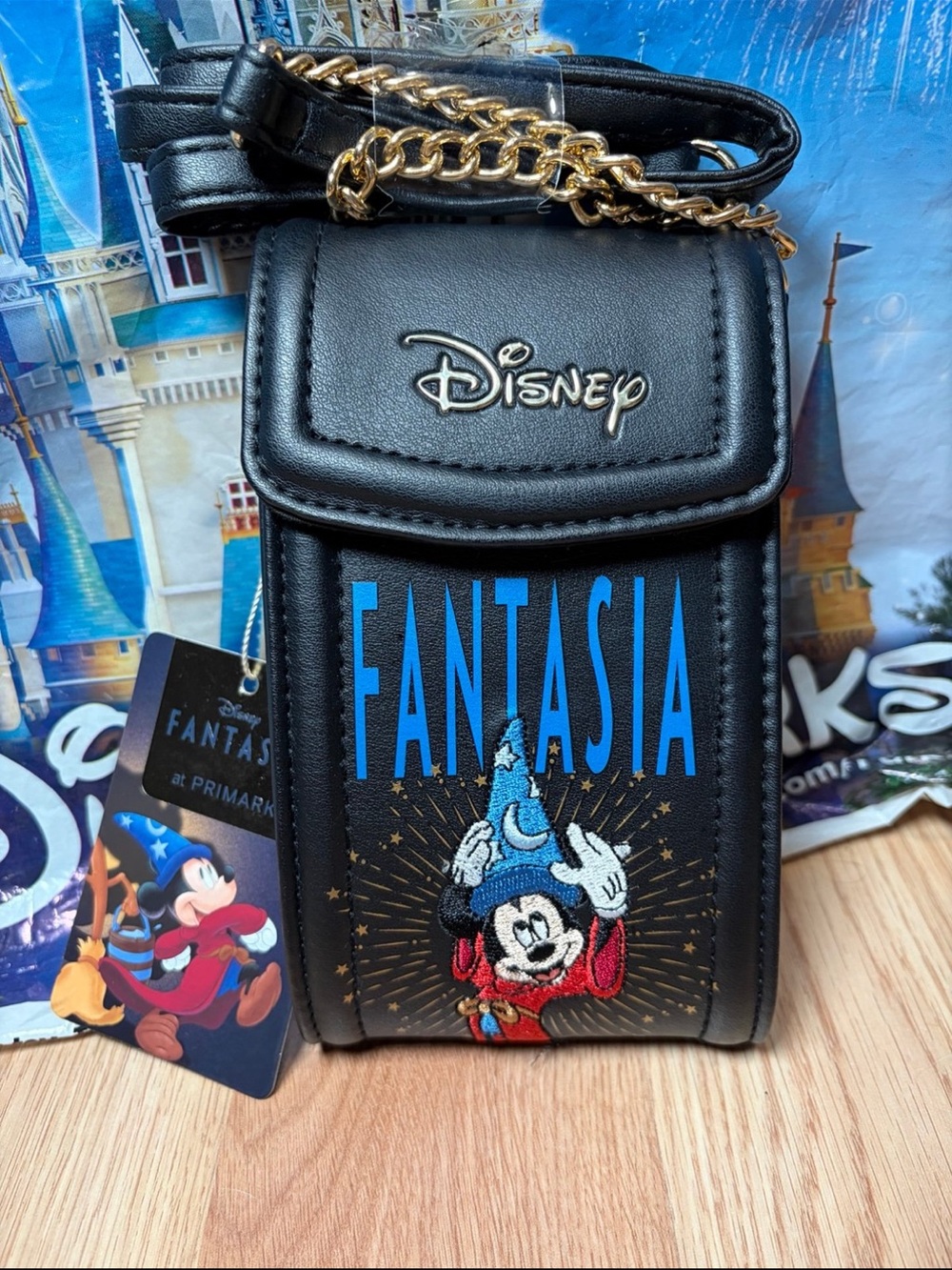 Disney Fantasia Sorcerer Mickey Mouse Embroidered Cell Phone Crossbody Bag New